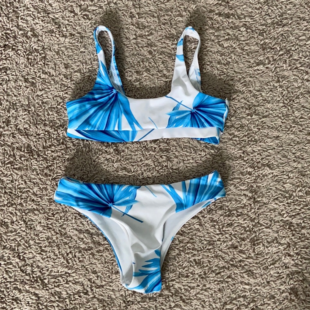 Blue and white SHEIN bathing suit set
